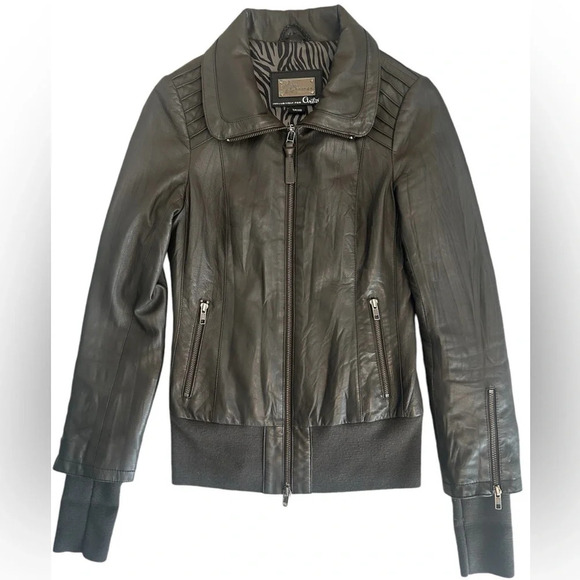 Mackage for Aritzia NWOT land skin leather coat XS in dark olive green. Amazing! - Picture 1 of 16